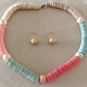 Vintage Pastel Wooden Necklace and Earring Set